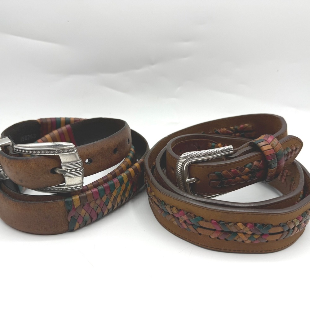 Territory Ahead Leather Woven Belts Size 40 Brown Western Braided Silver Buckle